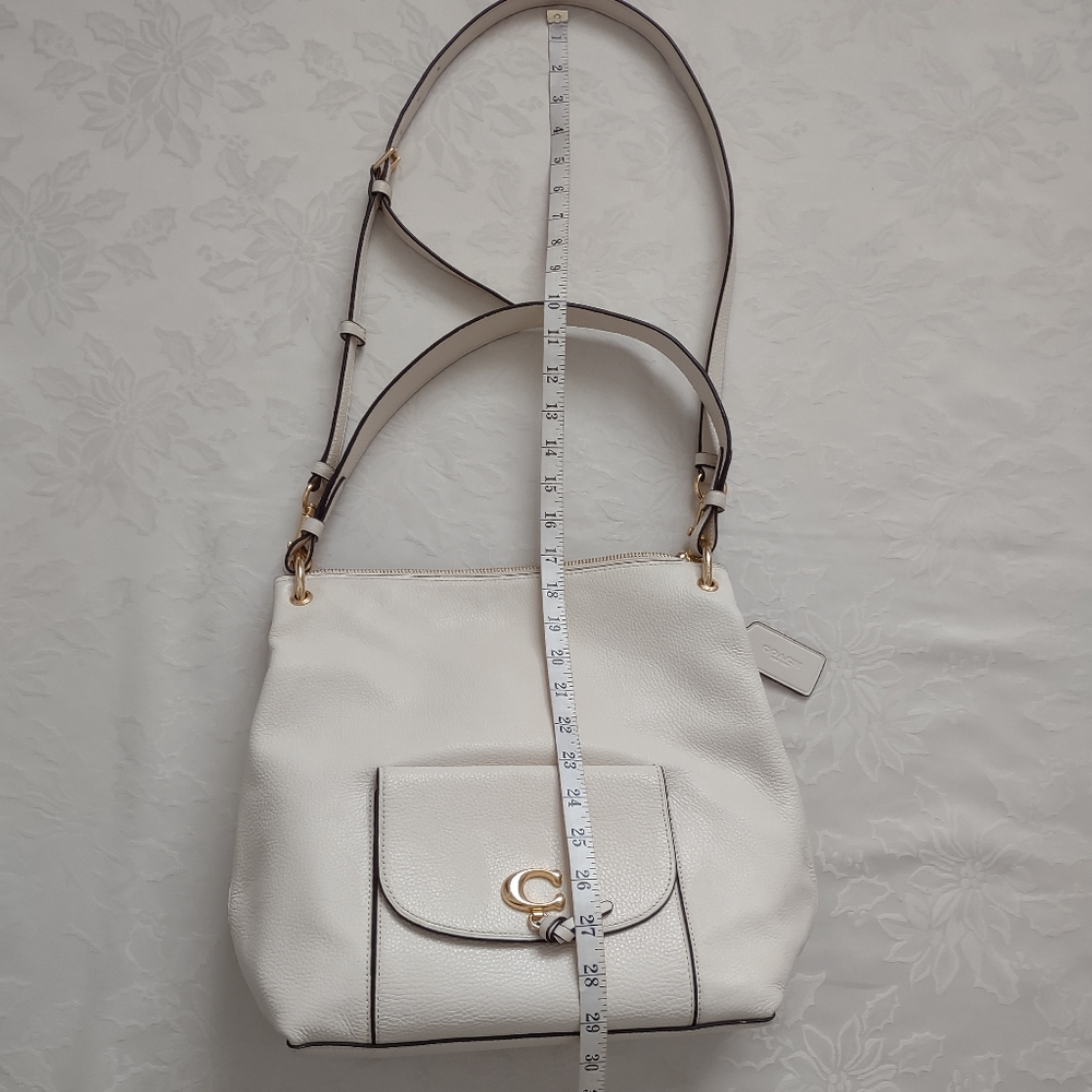 Coach chalk gold Remi refined pebble leather hobo crossbody bag - Picture 6 of 15